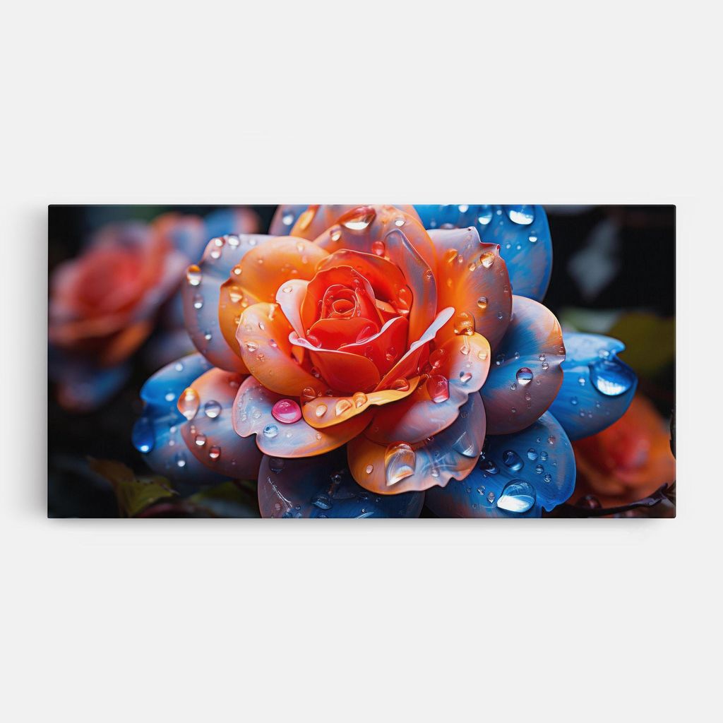 ARTHUB Leinwandbild 40x80 cm, Orange Blue Rose | Wohnzimmerdekoration, Hängende Bilder, Wanddekoration, Heimdekoration, Blumen, Rosen