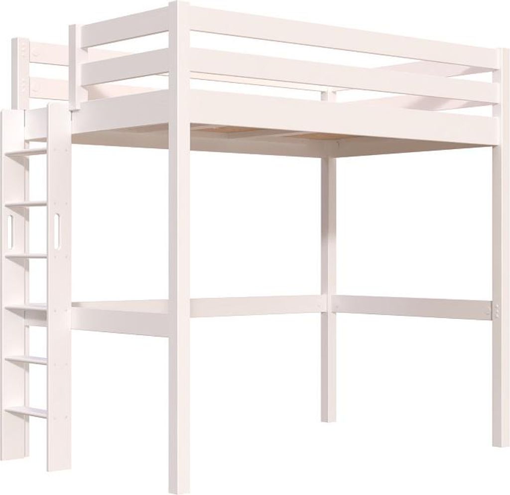 Hohes bett 1 Person Holz Sylvia 120x190 gerade Leiter - Weiß