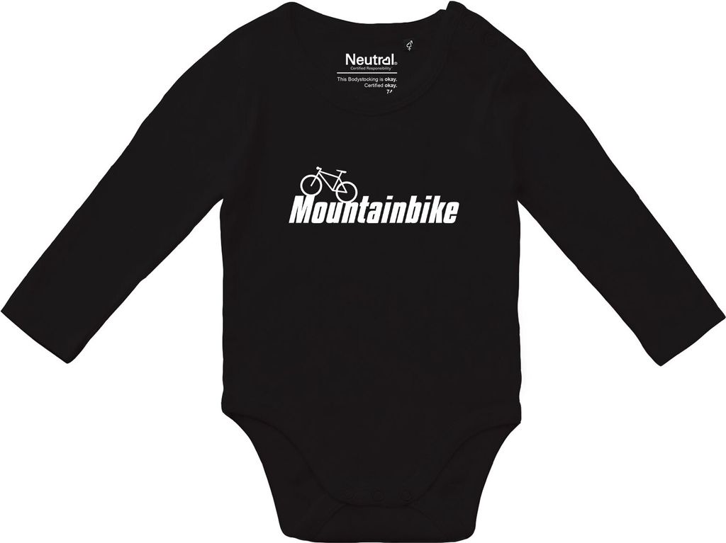 Huuraa Baby Body Mountain Bike Fahrrad 80 Black Baumwolle Fairtrade Langarmbody Geschenkidee