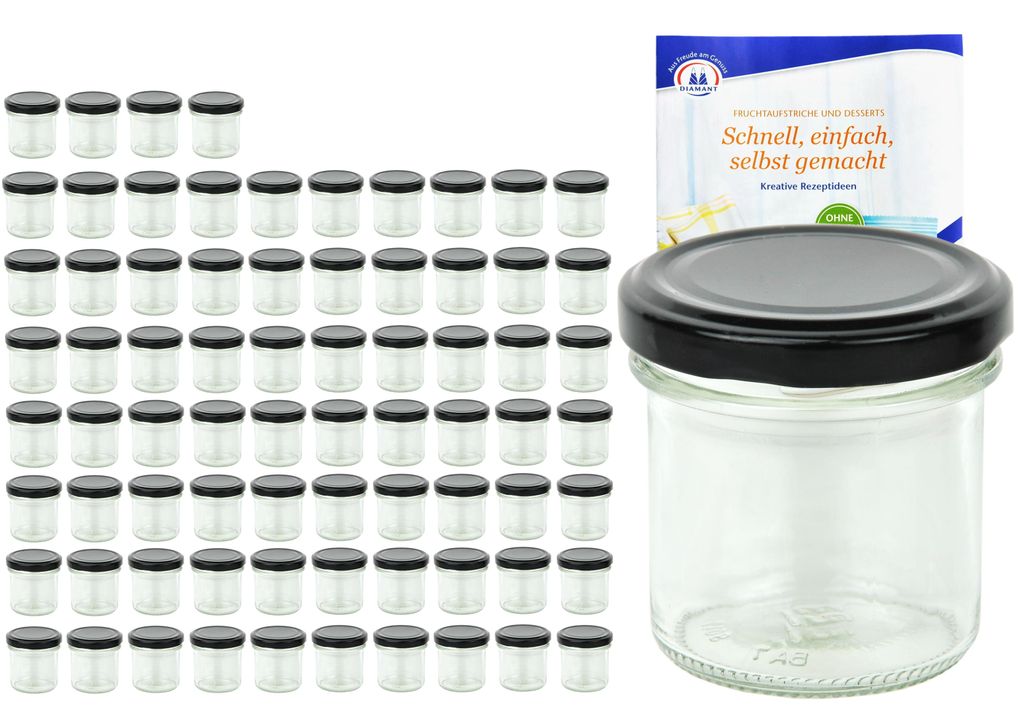 zestaw 75 szklanek 167 ml Do 66 czarnych pokrywek Słoiki do Zdjęcie produktu 
