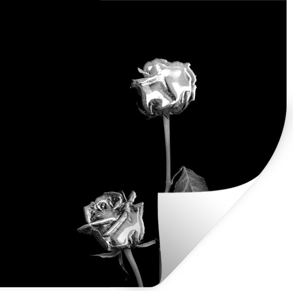MuchoWow Wandtattoo Wandsticker Wandaufkleber Rosen - Blumen - Schwarz - Weiß 50x50 cm Selbstklebend und Repositionierbar - Selbstklebend - Foto...