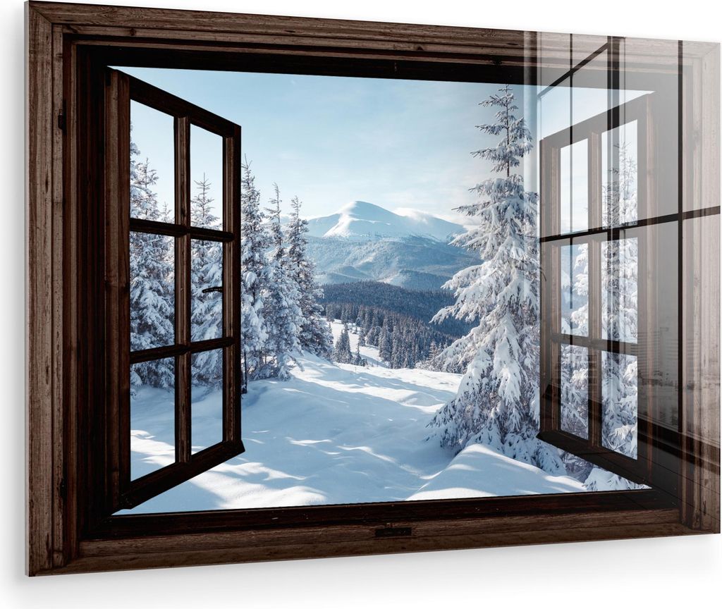 MuchoWow Glasbilder - Bilder auf Wandbild - Foto auf Glas Winter - Landschaft - Natur - Berg - Bäume - Aussicht - Ansichten 30x20 cm Wanddekoratio...