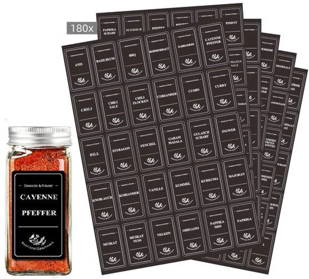 180 Étiquettes aromates noires adhésives - Haute adhérence pour cuisine