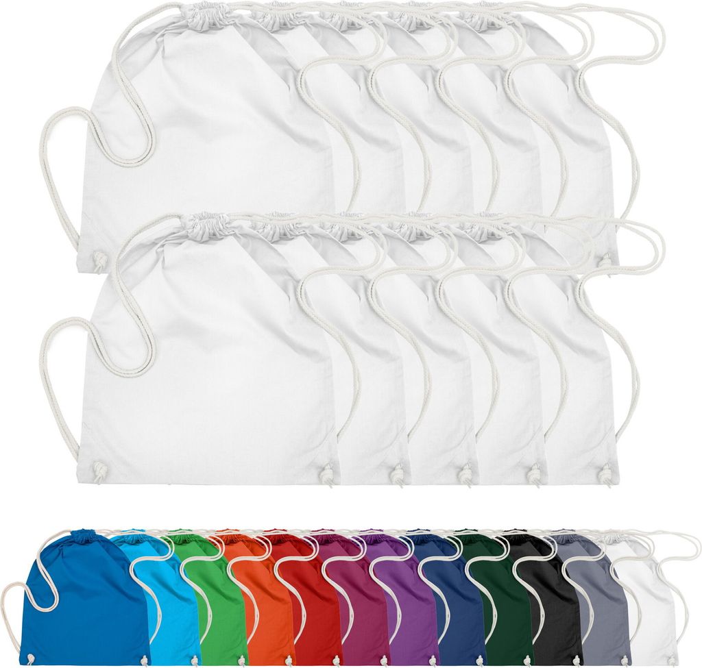 10er PACK Baumwoll Turnbeutel Sportbeutel Zuziehbeutel Sack Produktbild 1