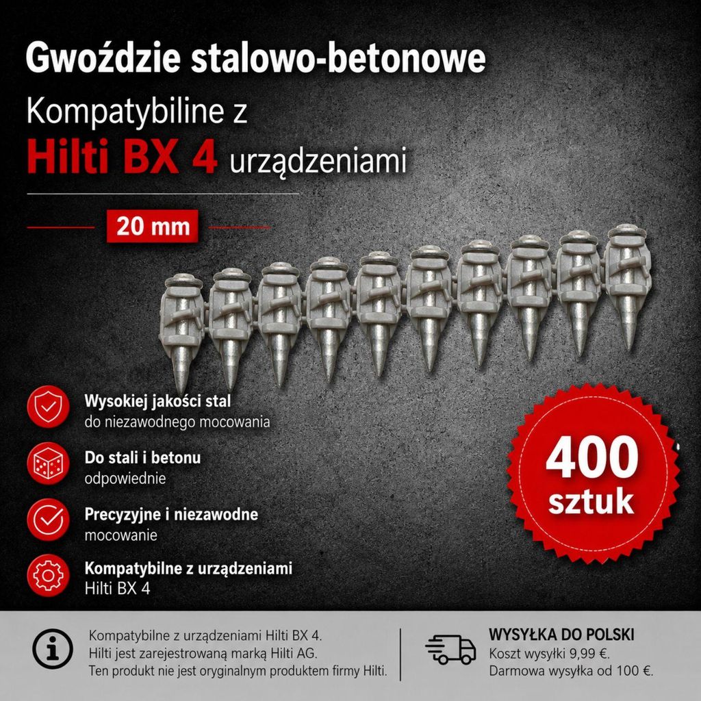 400 sztuk wysokowydajnych gwoździ do stali i betonu, Zdjęcie produktu 
