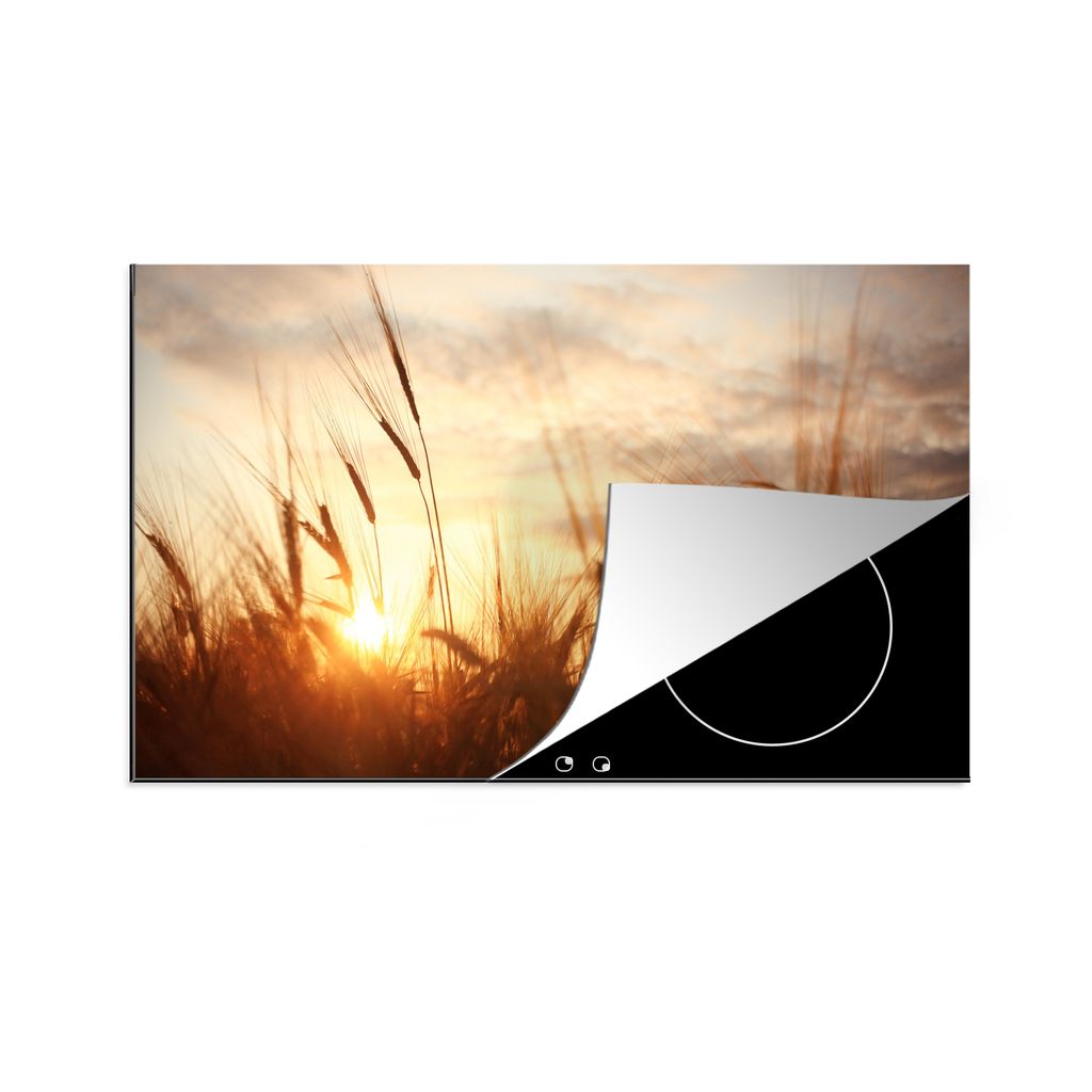 KitchenYeah Herdabdeckplatte Schilf - Gras - Sonnenuntergang - Natur - Horizont , 90x52cm, Küche Deko, Glaskeramikkochfeld Herdabdeckung, Abdeck...