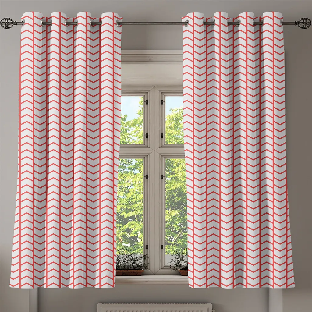 ABAKUHAUS Tenda moderna con occhielli, linee geometriche a chevron e bordo a forma di triangolo che sembrano un'opera d'arte, tende decorative a 2 pannelli per finestre, 280 cm x 245 cm, corallo scuro e bianco - 2