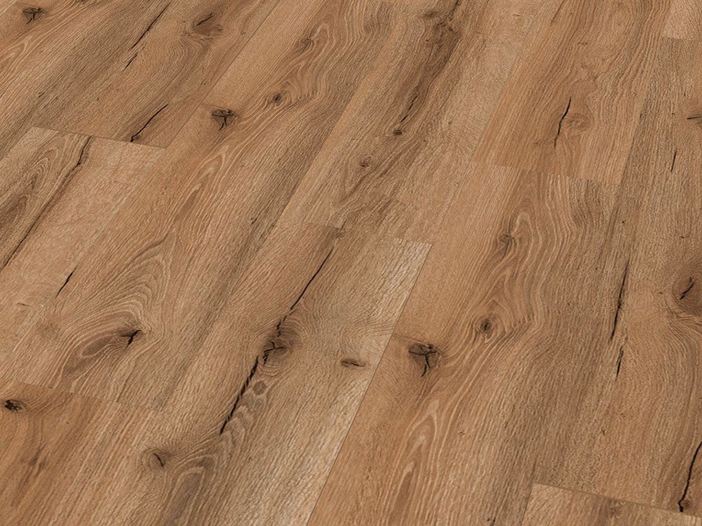 A close-up view of wood-look flooring planks.