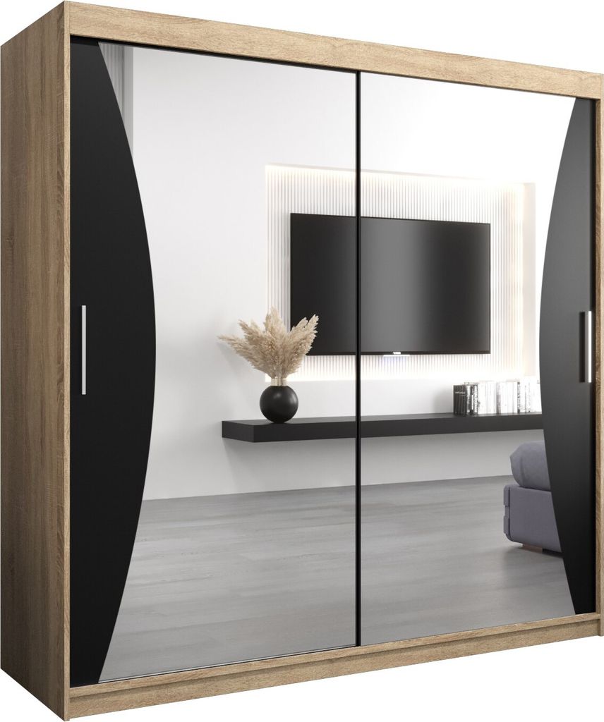 Kleiderschrank, Schiebetürenschrank Schlafzimmer, Schrank mit Spiegel MONACO 200 cm