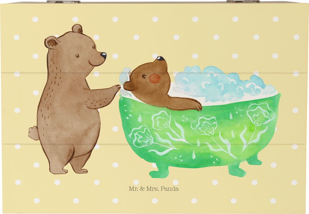 Mr. & Mrs. Panda Box Oma Baden 22 x 15 cm - Gelb Pastell - Geschenk, Liebe, Geschenkbox, Wohlsein, Badewanne, Urlaub, schmuckbox, Genie0en, Schatzk...