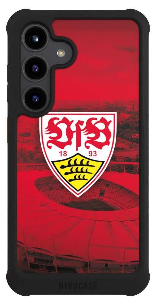 NIVOCASE Hülle für Samsung Galaxy S24 Stoßfeste Handyhülle NIVOmax Case Schwarz Offizielles Lizenzprodukt Stadion VfB Stuttgart