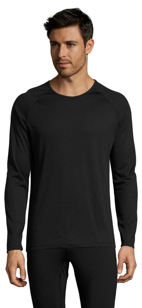 SOLS - T-Shirt für Herren - Sport Langärmlig LT1549 (M) (Schwarz)