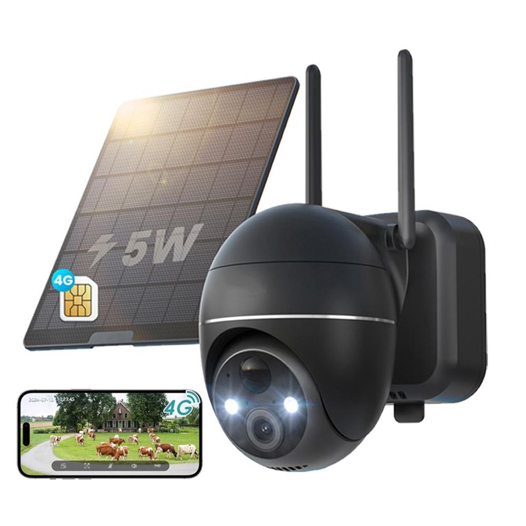 4G LTE Überwachungskamera Aussen Akku mit SIM Karte 2K Kabellos Solar PTZ IP Kamera Outdoor Ohne WLAN Farb-Nachtsicht PIR Erkennung 2-Wege-Audio
