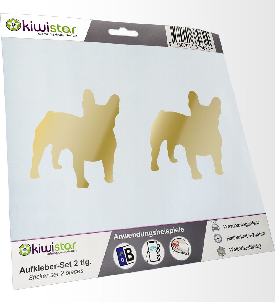 Kiwistar - 2x Kennzeichenaufkleber - goldchrom - 21 mm Französische Bulldogge Hund Aufkleber für Auto, Laptop, Fahrrad, LKW, Motorrad Mehrfarbig ...