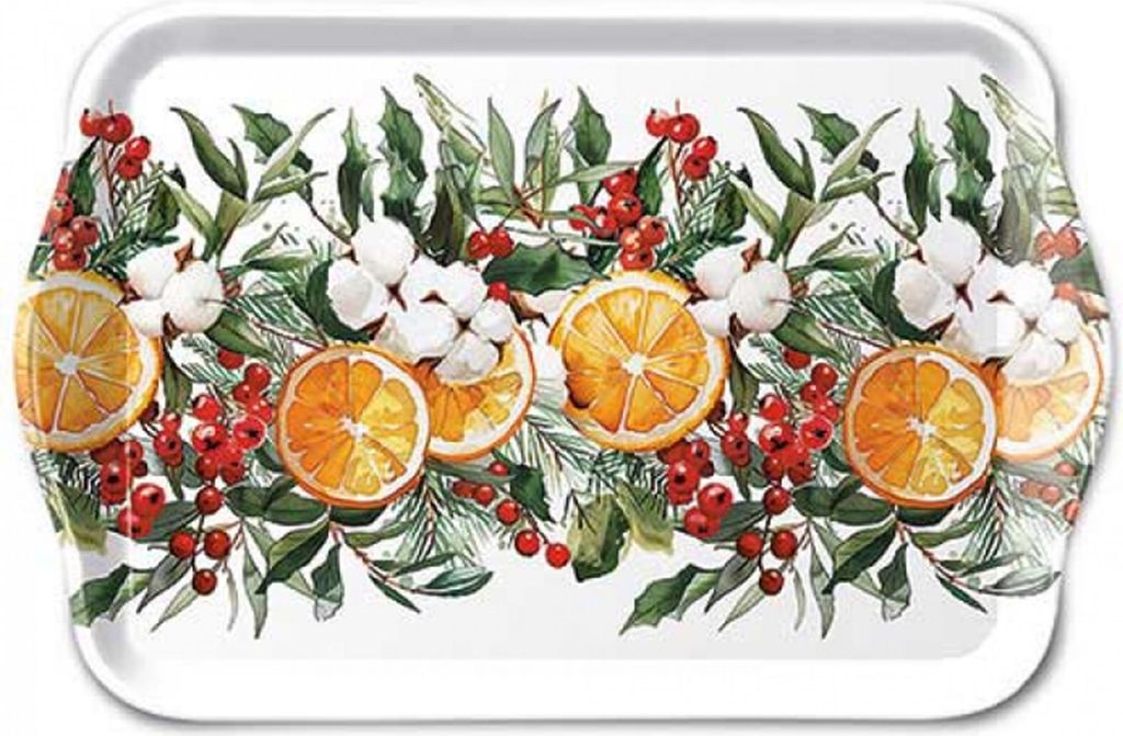 Plateau en mélamine 21 x 13 cm avec motif oranges et baies, Image du produit 