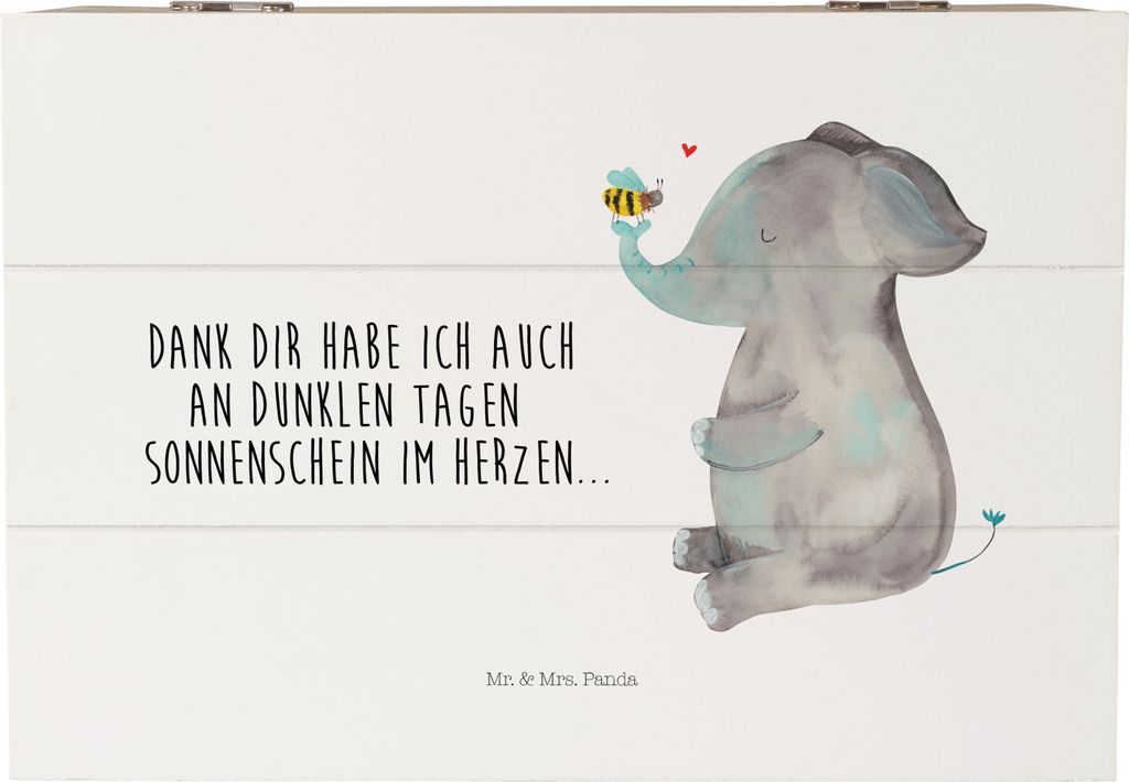 Mr. & Mrs. Panda Holzkiste Elefant Biene 22 x 15 cm - Weiß - Geschenk, Erinnerungsbox, Box, holzschatulle, Truhe, geschenkkiste, Lustige Sprüche,...