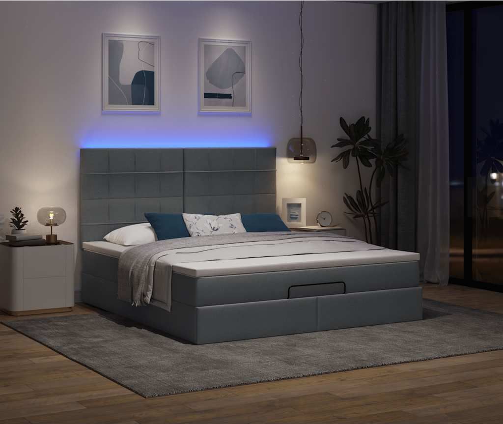 Maison Exclusive - Ottoman-Bett mit Matratze & LEDs Dunkelgrau 160x200 cm Stoff