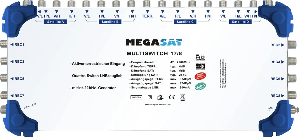 Prezzo Multiswitch 17/8 Megasat 0600154 - Sistema Sat 4 Satelliti