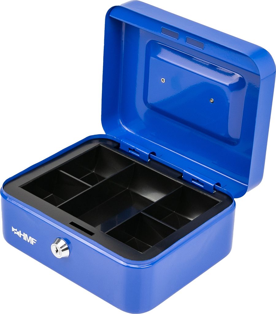Geldkassette abschließbar mit Münzeinsatz, 5 Münzfächer, HMF 10120-05, Blau