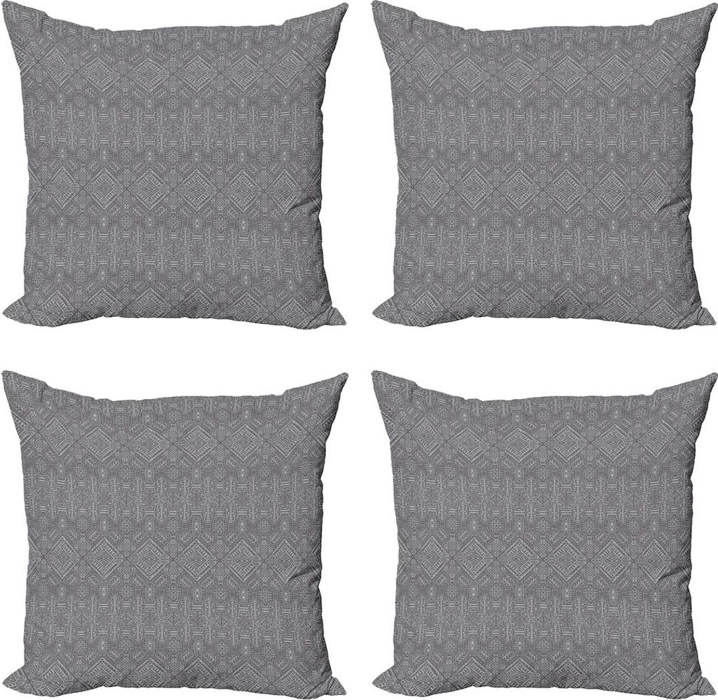 ABAKUHAUS aztekisch Kissenbezug Set (4 Stück), Symmetrische Graustufen Motive, Moderner Doppelseitiger Digitaldruck, 45 cm x 45 cm, Blassgrau und ...