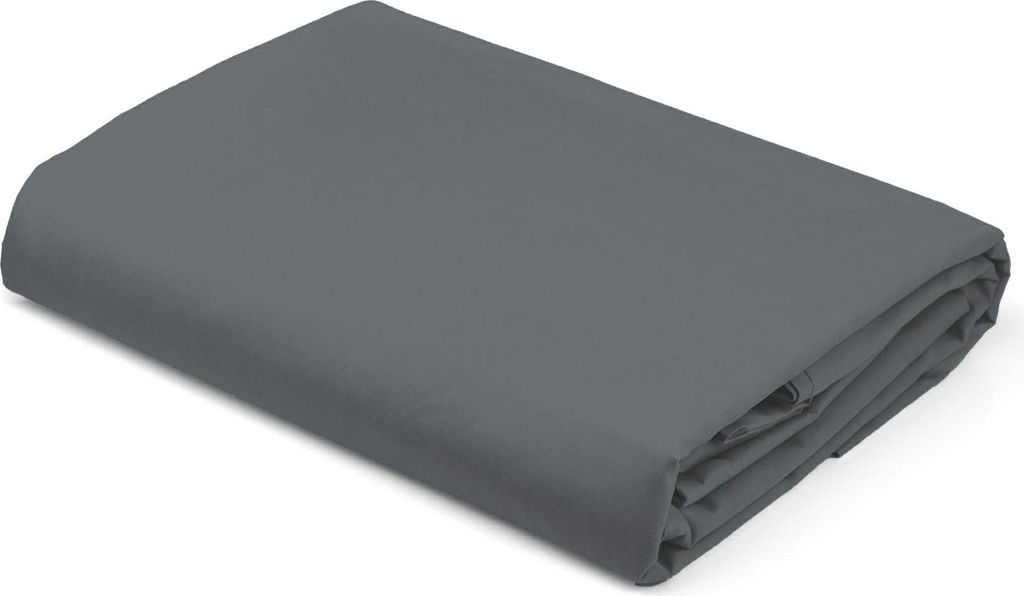 A folded gray satin fitted sheet is shown on a white background.