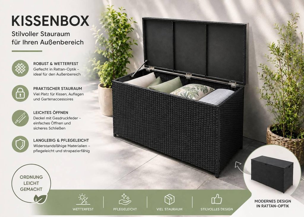 Polyrattan Kissenbox 300L Auflagenbox Gartenbox Balkon