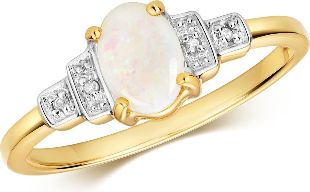 Funkelndes Feuer Raffinierter 9 Karat (375) Gold Damen - Diamant Ring Brillant-Schliff H - PK mit Opal, 51 (16.2); TRS35611RSL