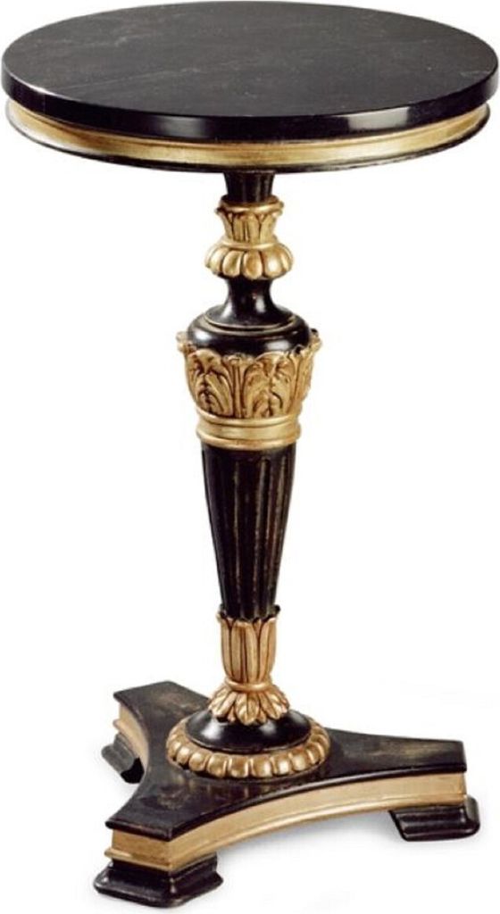 Casa Padrino Luxus Barock Beistelltisch Antik Schwarz / Antik Gold / Schwarz - Prunkvoller Massivholz Tisch mit Marmorplatte - Luxus Möbel im Baro...