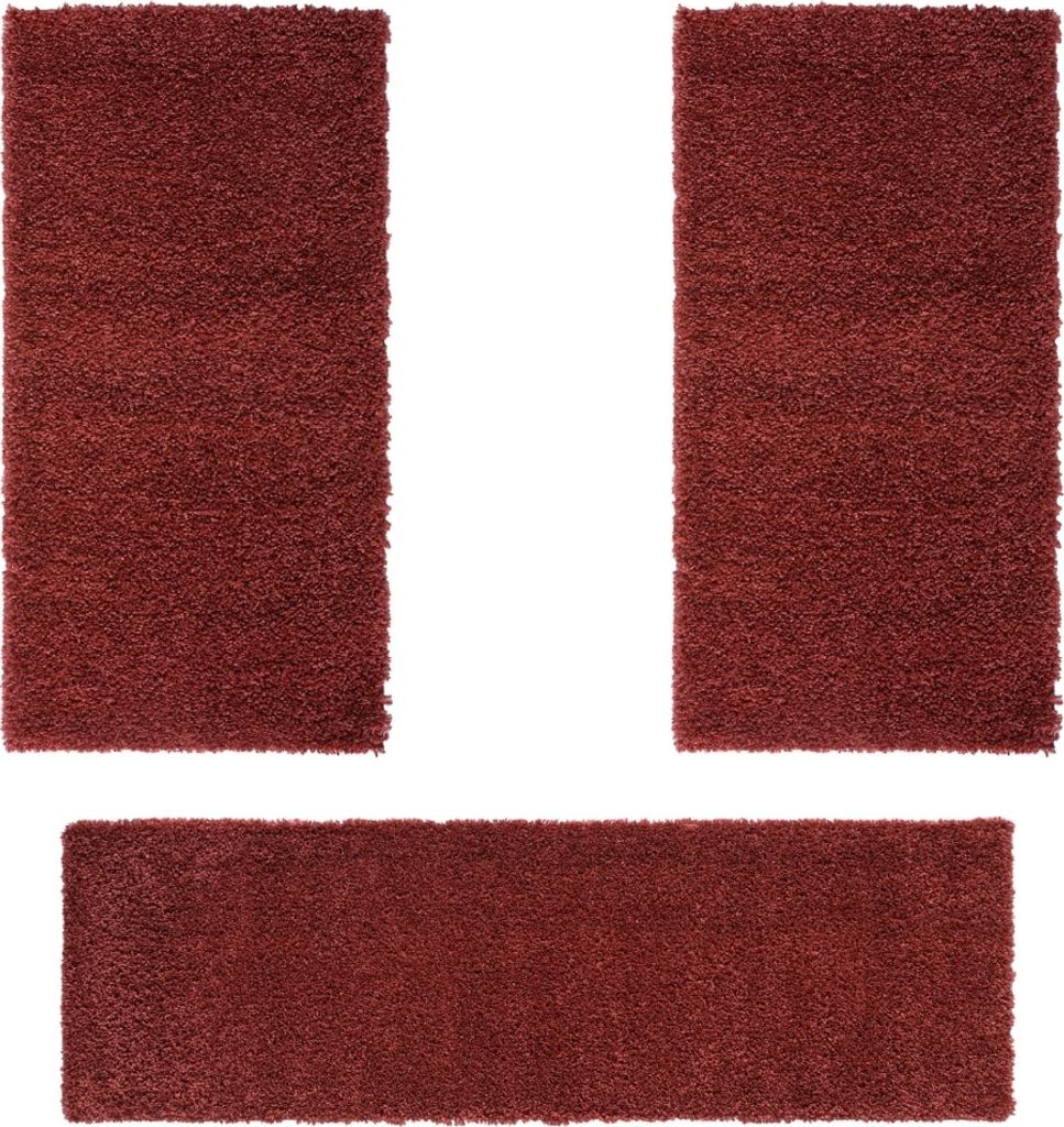 MY-RUG Shaggy Star Bettumrandung Hochflor 3 teilig, Läufer, Schlafzimmer, rot, 300x80