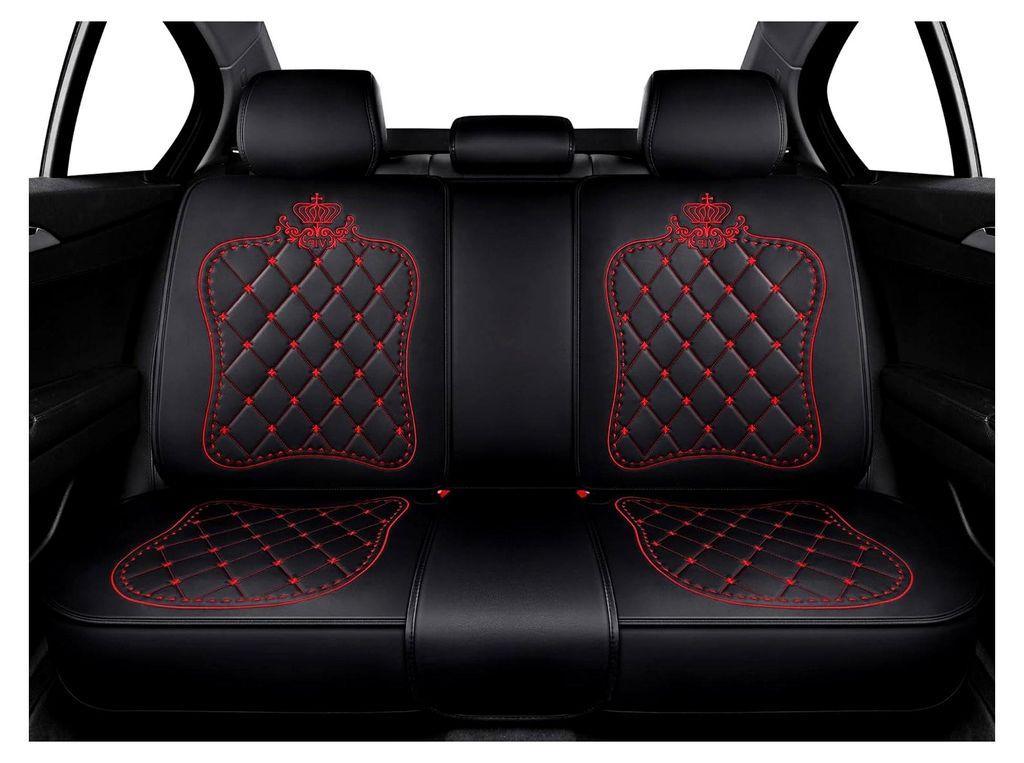 Universal Sitzbezüge für Auto mit Rhombenmuster – Hochwertige Kunstleder-Sitzabdeckung für Rücksitzbank, geteiltes Design, Lederoptik in Schw...