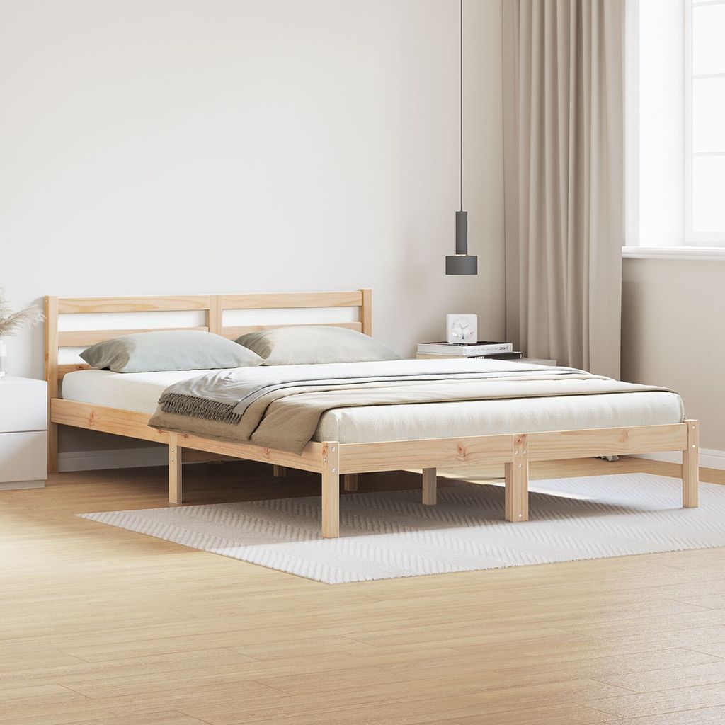 Möbel Bettgestell mit Kopfteil 160x220 cm Massivholz Kiefer - Klassische Betten 869782