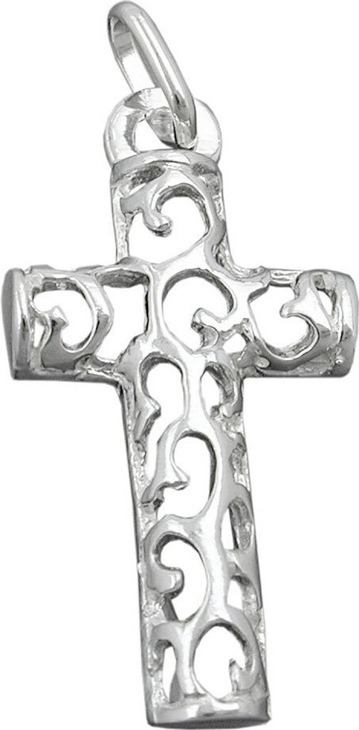 Anhänger Kreuz mit Muster durchbrochen 28x14mm 925 Silber Sterlingsilber Damen