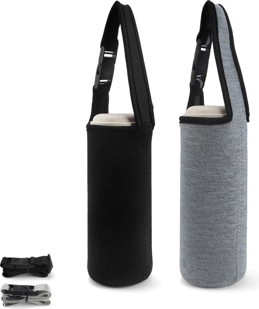 DEANKEJI 2-teiliges Flaschenhalter-Set mit abnehmbarem und verstellbarem Schultergurt für Outdoor-Sport, Camping, Wandern, Schwarz, Sportlich