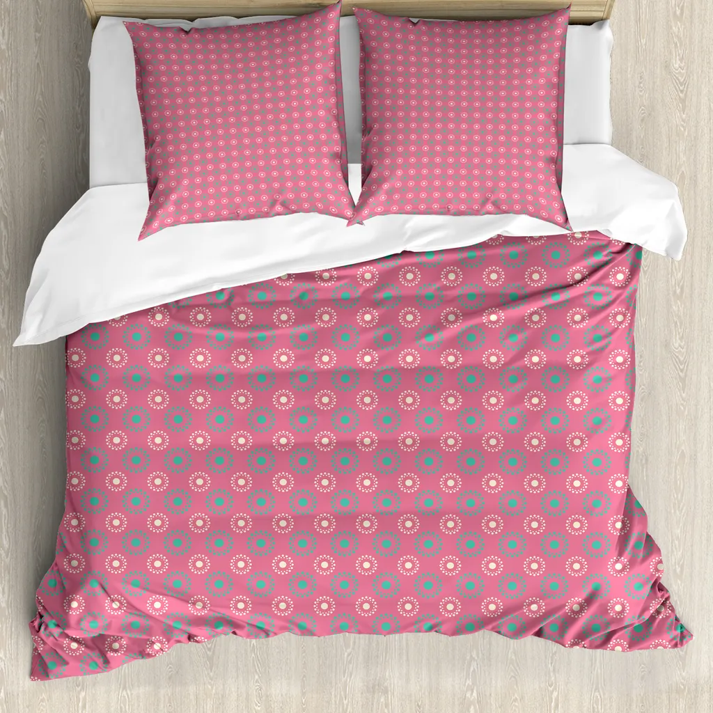 Copripiumino ABAKUHAUS Fiori Rosa e Verde 155x220 - Set Anallergico