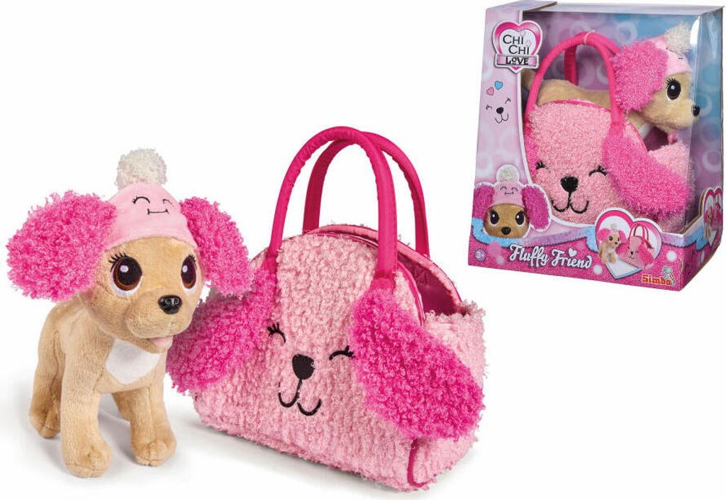 Simba- Chi Chi Love Fluffy Friend, Plüsch Chihuahua Hund mit Plüschmütze und passender Tasche, 20 cm (105893510) SIMBA