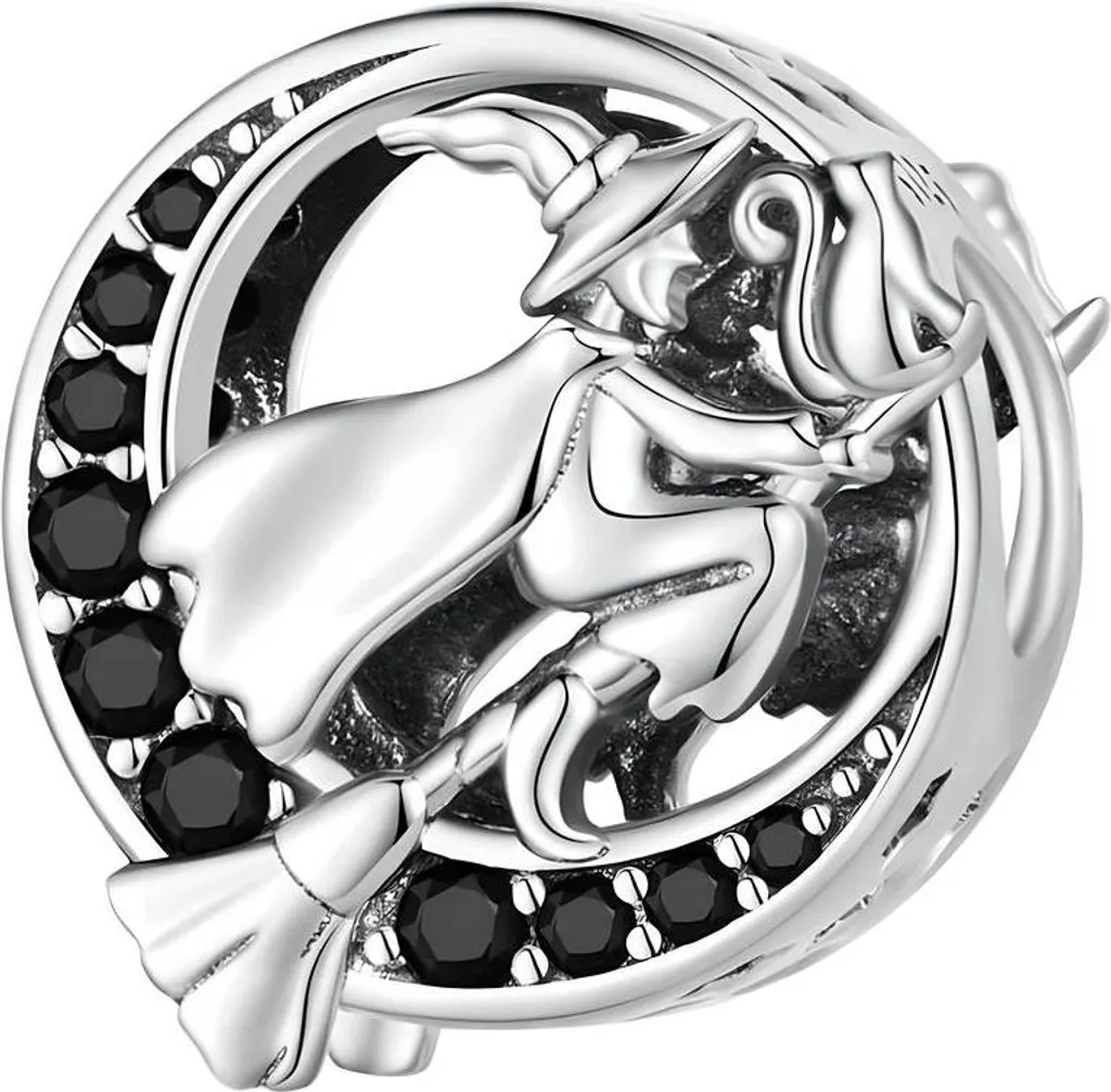 Ciondolo Magico Strega e Gatto Argento | Regalo per Bracciale Pandora