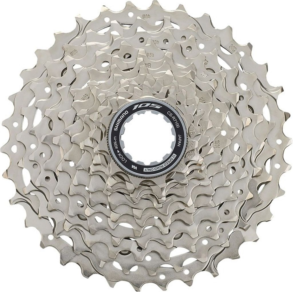 A close-up, studio shot of a bicycle cassette.