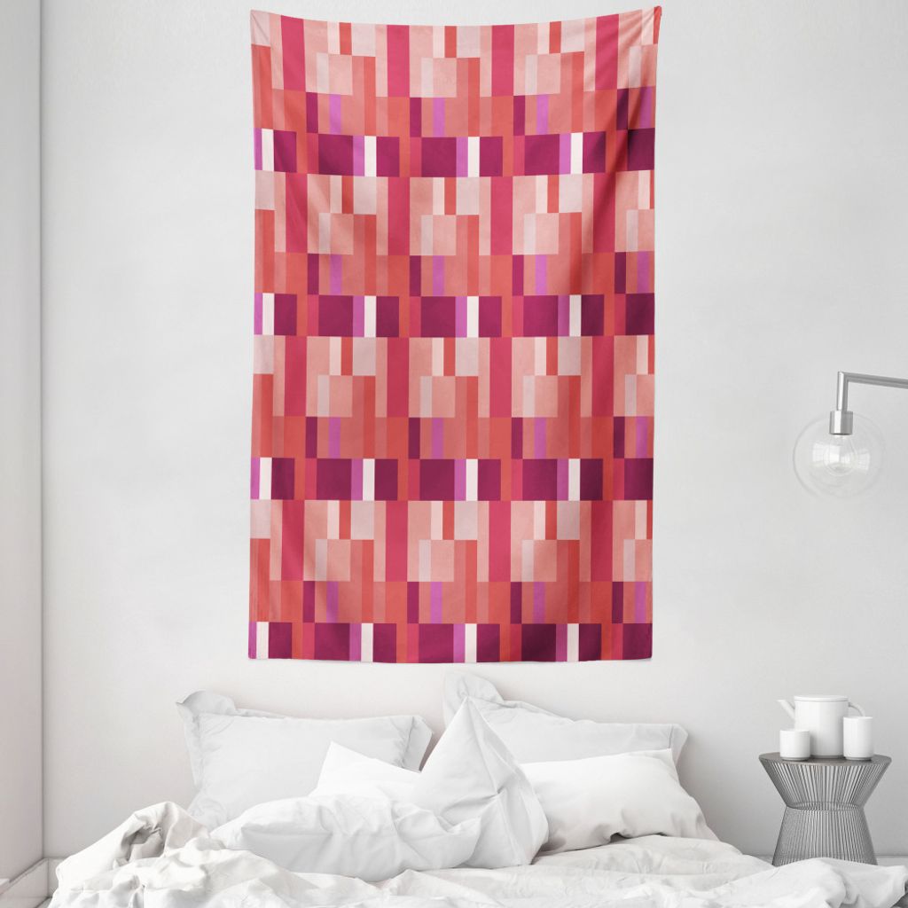 ABAKUHAUS Pfirsich Wandteppich und Tagesdecke, Geometrisches Quadrat Bunte aus Weiches Mikrofaser Stoff Waschbar ohne Verblassen Digitaldruck, 140 ...