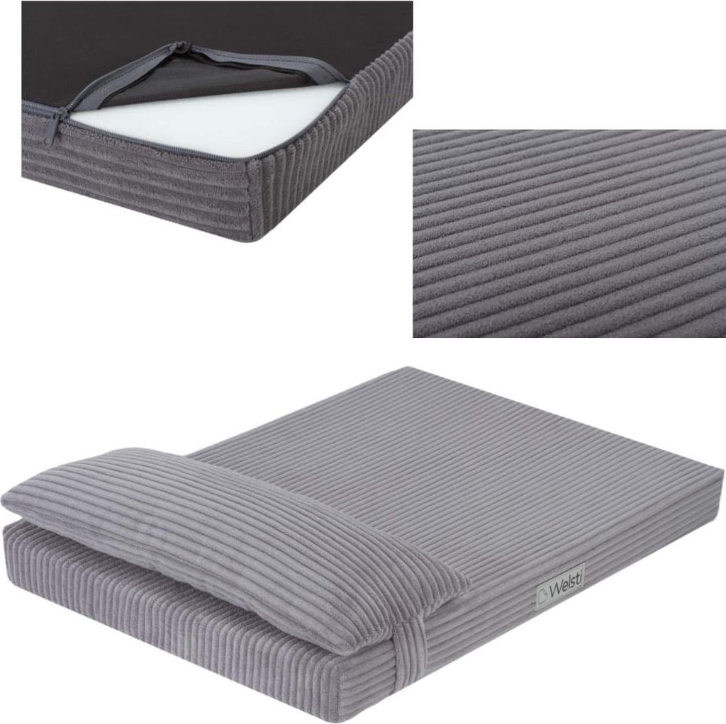 Hundebett, Hundematratze, Welsti grau Cord M 70x50