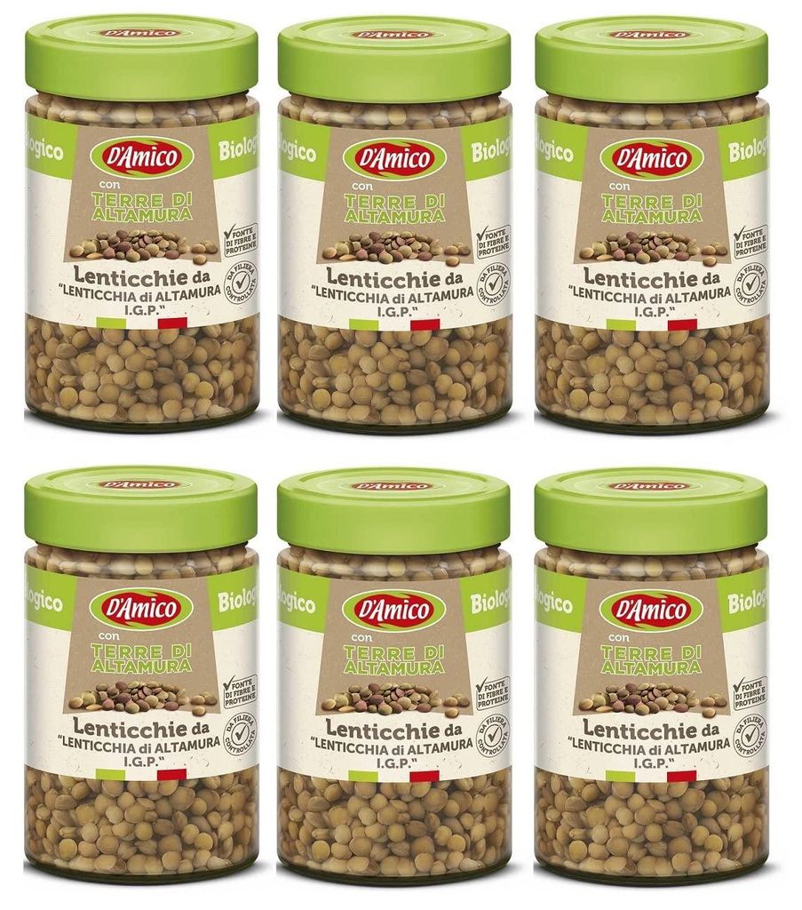 6x D'Amico con Terra di Altamura Lenticchie di Altamura "IGP" Linsen von Altamura Gekochte -Linsen 310g Italienischer Herkunft