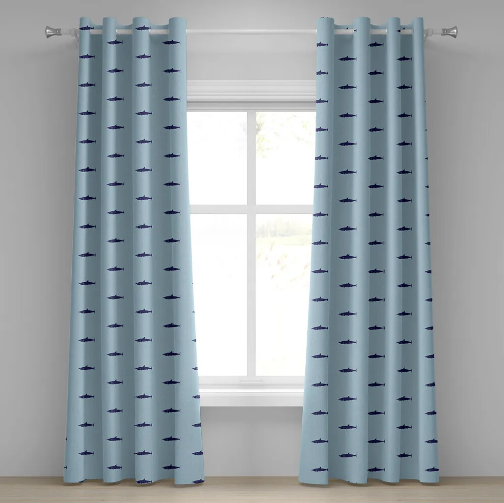 Rideau anti-regards motif océan pour grandes fenêtres 280x225 cm bleu