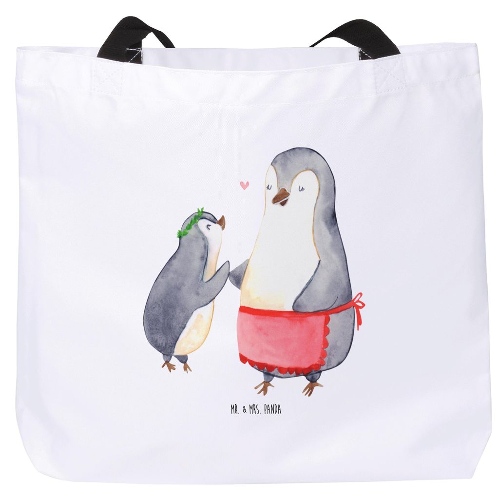 Mr. & Mrs. Panda Tote Bag Pinguin mit Kind - Weiß - Geschenk, Reisetasche, Mutter, Familie, Schultasche, Bruder, Muttertag, Laptoptasche, Vorbild ...