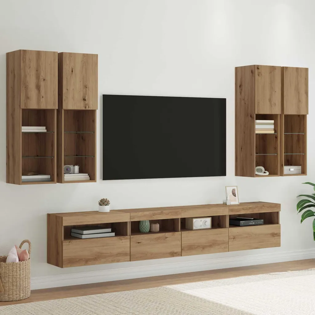 Mur TV complet suspendu avec LED intégrées 7 pièces - Finition Moderne - 3