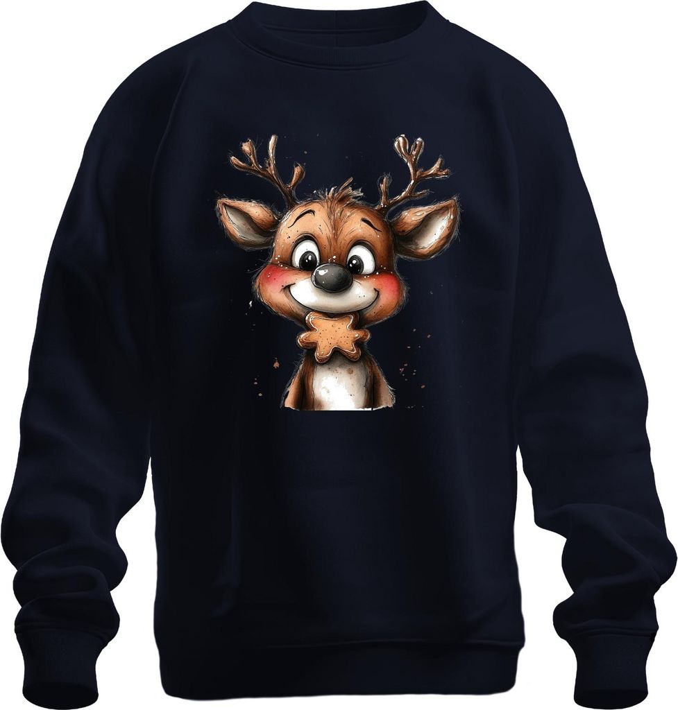 Rentier Lebkuchen Weihnachten Geschenk Kinder Niedlich Retro Uni Sweatshirt Pullover, Navy, S