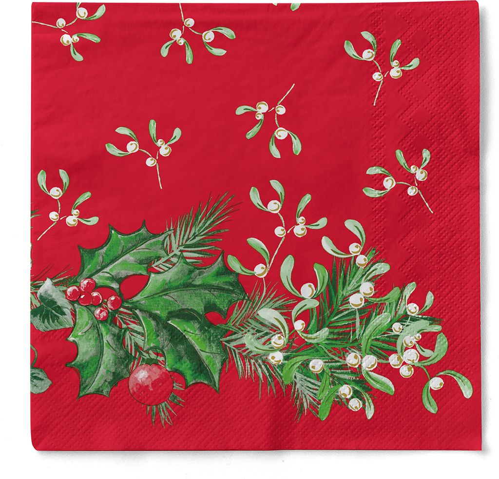 Tissue Serviette Elise, 3-lagig, 40 x 40 cm, 100 Stück - Mank - Weihnachten Mistelzweig