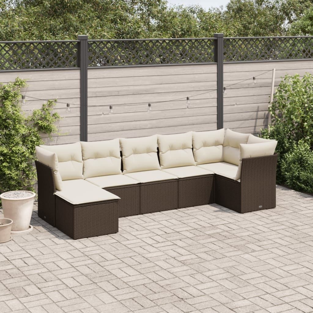 Maison Exclusive - 7-tlg. Garten-Sofagarnitur mit Kissen Braun Poly Rattan