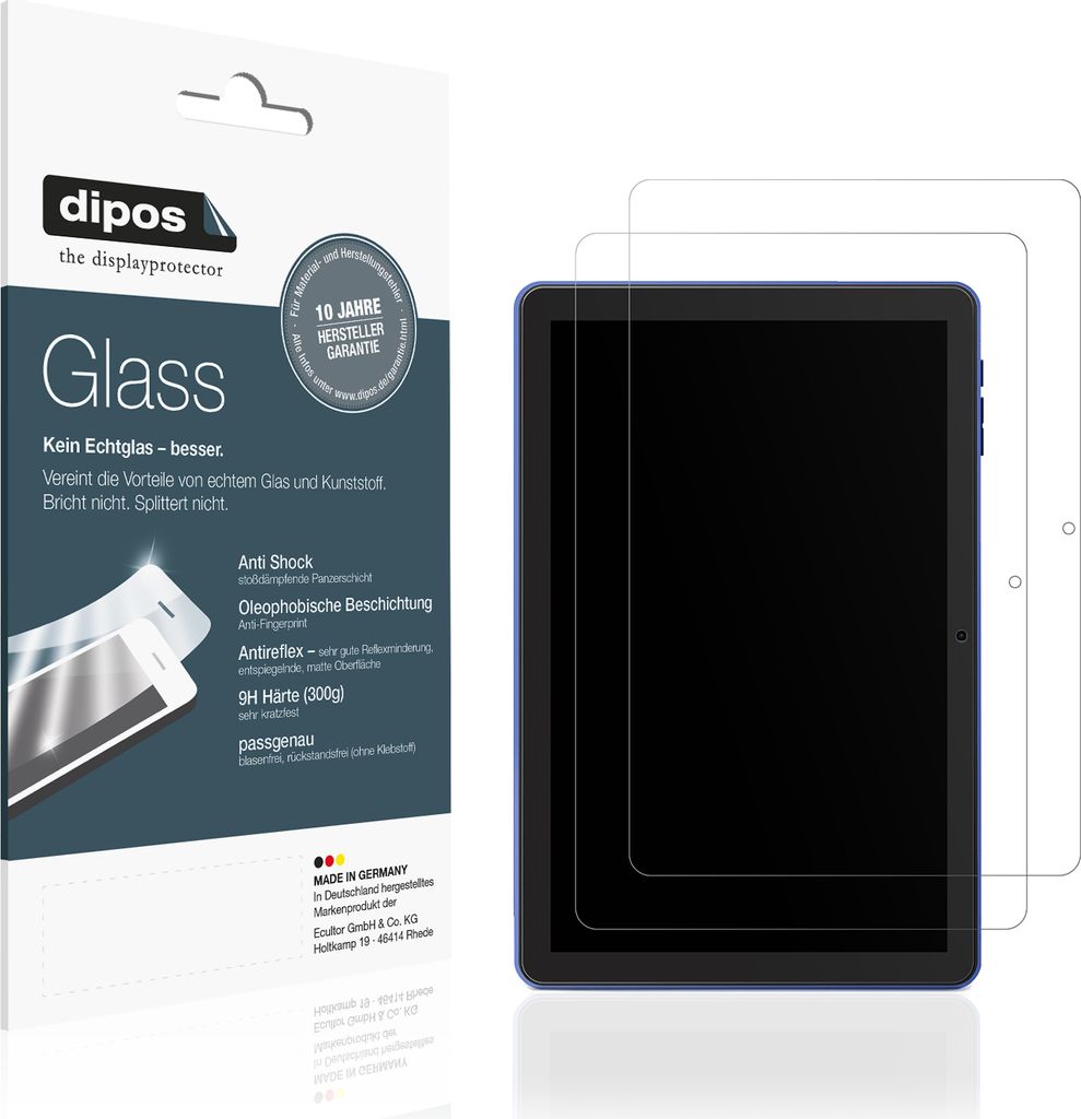 2x Schutzfolie für TopLuck Tab 10 Zoll matt - Anti-Shock 9H Folie dipos Glass Kunststoffglas