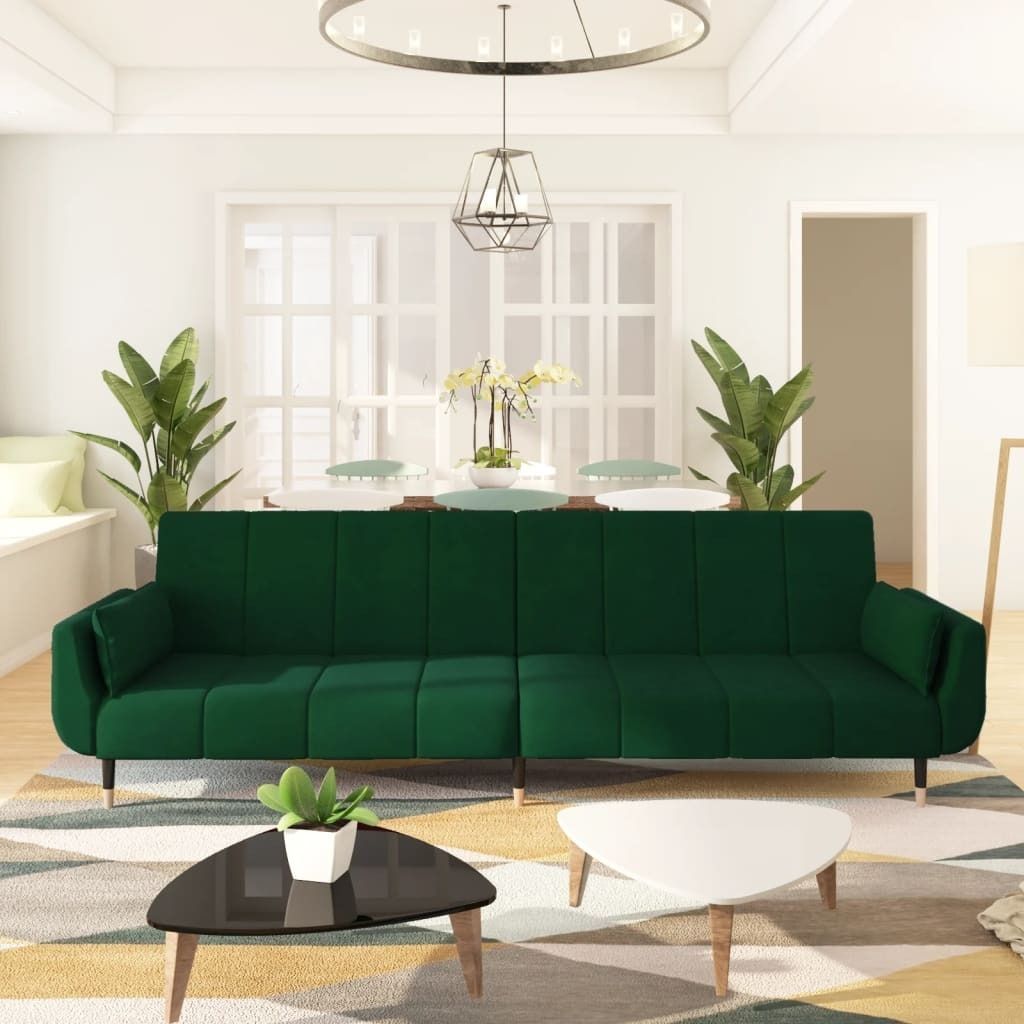 BEI CLORIS Schlafsofa 2-Sitzer mit 2 Kissen Dunkelgrün Samt 2024 Neu5045863