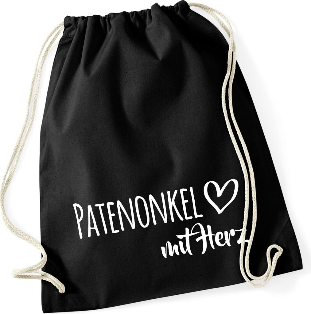 Huuraa Turnbeutel Patenonkel mit Herz 12 Liter Black Baumwolle Rucksack Geschenkidee