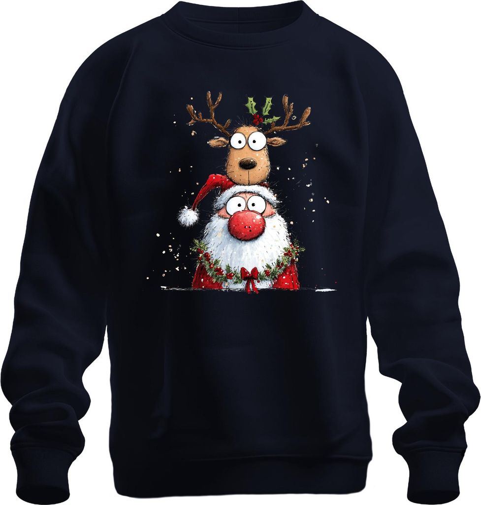 Weihnachtsmann Rentier Cartoon lustig Weihnachten Geschenk Kinder Uni Sweatshirt Pullover, Navy, L